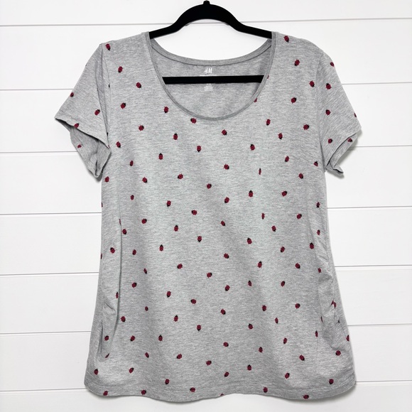 H&M Tops - H&M maternity Cotton T-shirt gray with an adorable ladybug‎ pattern Size XL